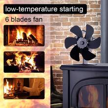 Black Fireplace Fan 6 Blades Heat Powered Stove Fan Firewood Log Wood Burner Mute Quiet Fan Home Heat Effecient Distribution - 9*5.3*17.5cm - View 2