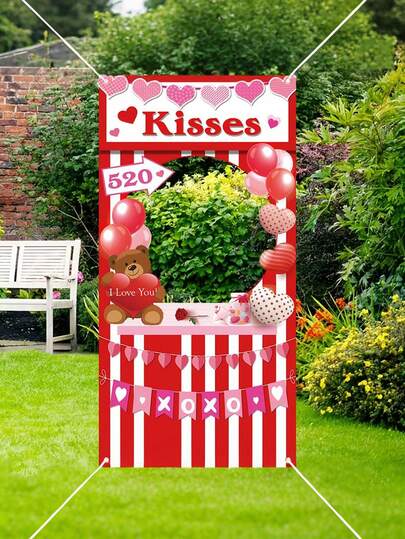 1pc, Valentine's Day Party Photo Booth Flag, 90cm * 185cm Valentine's Day Couple Photo Check-In Prop Flag, Romantic Valentine's Day Party Decoration Item, Suitable For Indoor And Outdoor Shooting Props