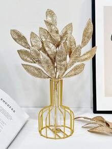 8pcs Christmas Wedding Decor Sparkling Golden Powder Artificial 6-Leaf Olive Leaves, Indoor Home Christmas Tree Wreath Decor, Photography Props, Winter Party, Christmas Decoration,Christmas