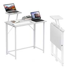 GipGiper Foldable Computer Desk With Monitor Stand 80x45 Cm, Small Home Office Desk With Wood Surface, Compact PC Table For Bedroom & Study, Folding Desk For Work & Study - 白色 - 查看 1
