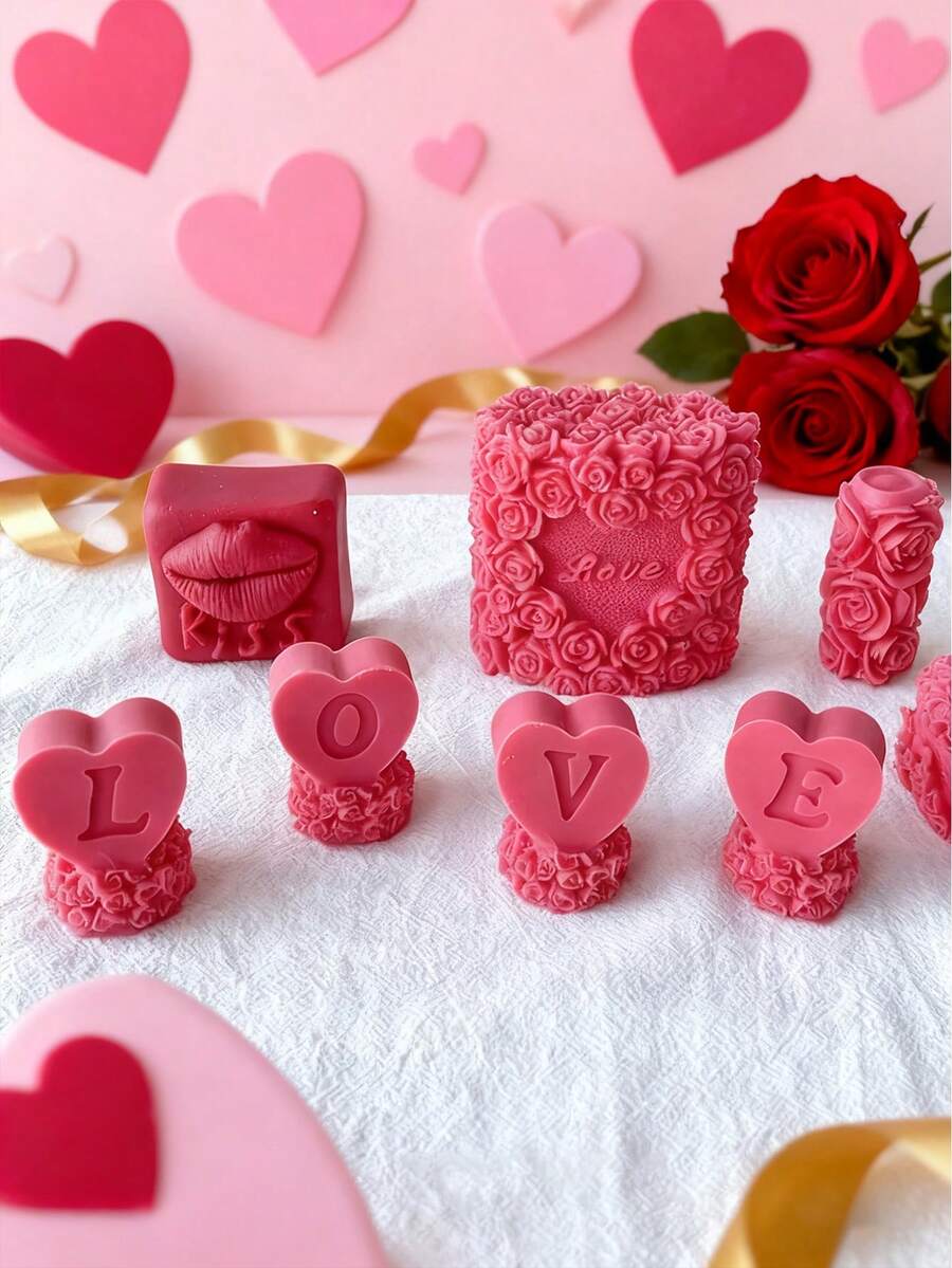 3D Heart Silicone Mold, Rose Flower Mold, Valentine's Day Silicone Rose Candle Mold, Resin Casting Mold, Resin Making Mold, Silicone Candle Soap Mold, Candle Making Mold, Home Decor Tool - Multicolor - View 1