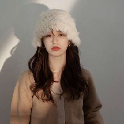 Popular rabbit fur hat women's autumn and winter thickened warm and cold-proof wool hat showing face small fur plush bucket hat