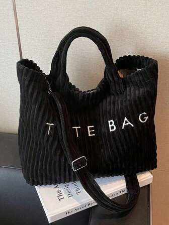 Retro Avrupa Modası Kadife Malzeme Mektup Baskılı Kadın Şık Omuz Çantası