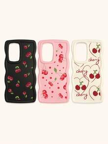 White Pink Black Milky White Creative Wavy Texture 3pcs Cherry Pattern Shockproof Phone Cases Fashion Phone Cases Compatible With IPhone & Galaxy Phones Spring Gift Case,International Version, Not The Domestic Version - Multicolor - View 9