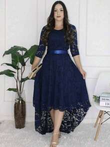 Simple, High In The Front And Low In The Back, Buttons In The Front, Zipper, Suitable For Formal And Evening Wear. - 藏蓝色 - 查看 1