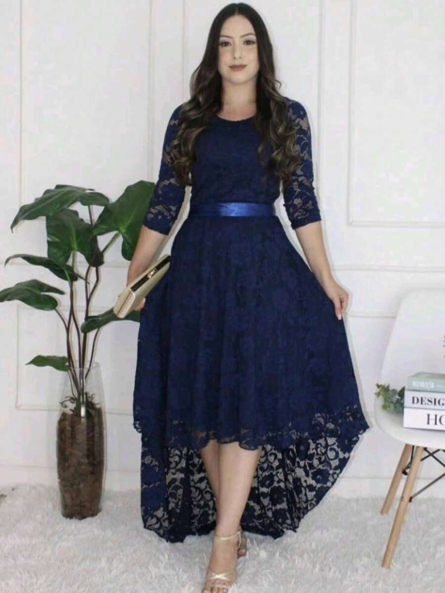 Simple, High In The Front And Low In The Back, Buttons In The Front, Zipper, Suitable For Formal And Evening Wear. - 藏蓝色 - 查看 1