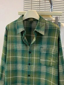 Women's Plaid Front Button Pocket Casual Shirt, Spring