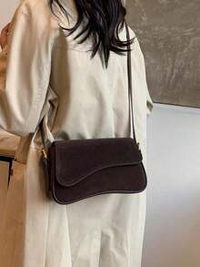 1pc Women Solid Color Matte PU Leather Dual Adjustable Strap Satchel Shoulder Bag - 咖啡棕 - 查看 4