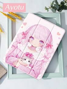 Ayotu 1 Pc An Anime Girl Holding A Cat Tablet Case & Kindle E-Book Case Compatible With Pad 10th Generation, Pad 10.2/Mini6/Mini7/9.7 Inches, Compatible With Samsung Galaxy Tab A9 Plus, Kindle (11th Generation-2024 Release)(6 Inch), Kindle Paperwhite 12th Gen 2024, Great Holiday Gift, Stylish And Simple Pattern. - Pink - View 4