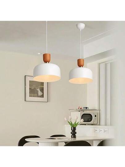 Alpinaluz Moderne Nordic Hang Verlichting 30cm Wit Metal Wood Effect, Adjustable Height, E27 Socket, Kitchen Or Dining Room view 5