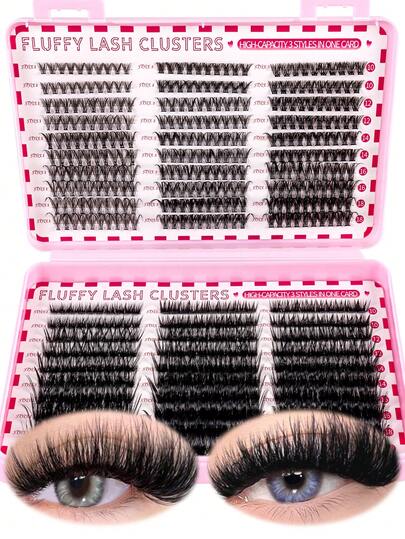 600根30D+40D+50D+60D+80D+100D簇状自然水貂毛假睫毛，长度10-18mm混合，3D俄式浓密单根嫁接睫毛，黑色，热熔胶扇形包装，适合在家DIY，也适合旅行、日常佩戴（适合新手）、婚礼、约会、派对、节日等场合，非常适合作为圣诞节/万圣节/礼物睫毛套装。