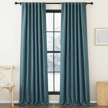 2025  Bedroom Curtains 2 Panels Sets Faux Linen Textured, Pinch Pleated Room Darkening Light/Heat Blocking Window Drapes Thermal Insulated For Living Room, Angora, W50 X L108, 2 Panels - 灰藍色 - 查看 3