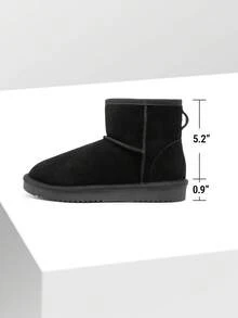 Women's Snow Boots Genuine Suede With Faux Fur Lining. 0.9 Inch Flat Classic Water-Resistant, Anti-Slip Winter Booties Feature A Slip-On Design And Comfortable Memory Foam,Suit For Staying Warm And Stylish This Winter - 黑色 - 查看 7