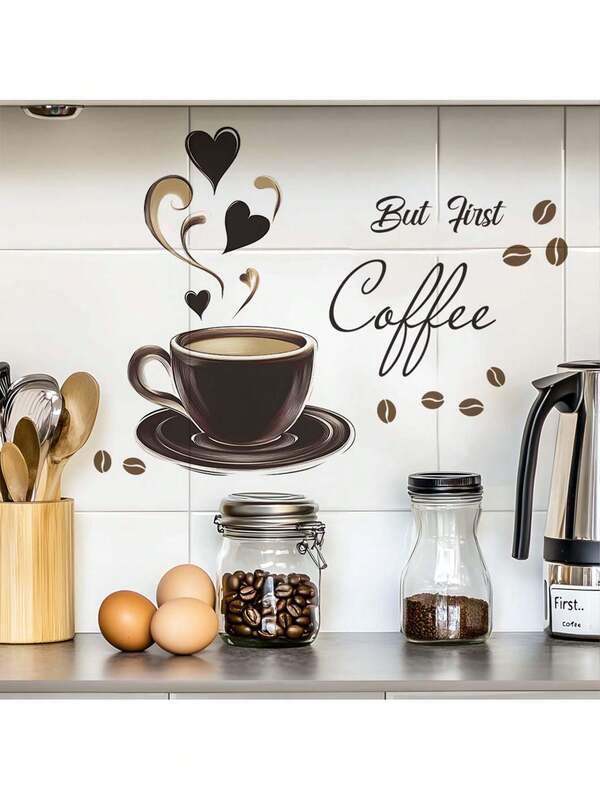 Pegatinas de pared contemporáneas para cafetería, calcomanías de taza de café extraíbles para decoración de cocina, decoración de habitación, decoración de pared, decoración de dormitorio, decoración del hogar