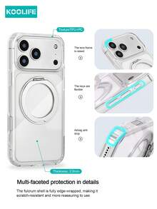 Magnetic Koolife 1pc 360° Rotating Stand Phone Case Compatible With Apple 17 Series, 2.0mm Transparent PC Back Cover, Ultra-Thin Minimalist Design, Full-Body Protection, Compatible With IPhone 17 Pro Max/17/17 Pro/17 Air/14/14 Pro/14 Pro Max/13/13 Pro/13 Pro Max/15/15 Pro/15 Pro Max/16/16 Pro/16 Pro Max/16e - Clear - View 2