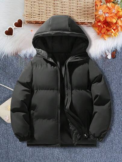 1pc Tween Girl & Teens Casual Comfortable Thermal Lined Hooded Windproof Warm Jacket, Autumn/Winter
