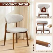 Sillas de comedor de madera Conjunto de 2, silla de comedor tapizada de tela moderna de mediados del siglo, sillas laterales de cocina de granja con patas de madera para comedor de cocina, beige - Beis - Ver 3