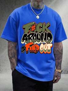 1Pcs 2026 F@K Around & Find Out Graphic Tee,180G Cotton Graffiti Print Short Sleeve Crop Top Summer Streetwear Gift - 藍色 - View 6