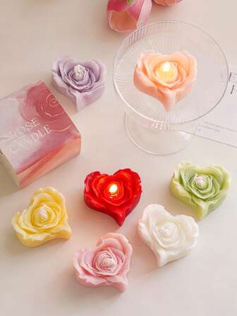 2pcs Handmade Soy Wax Candles - Heart-Shaped Rose Scented, No Smoke, Long-Lasting Fragrance (4 Scents & Colors) - Perfect Gift For Women(Wedding Favors, Valentine's, Birthday, Anniversary Gifts)