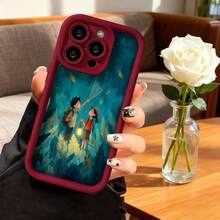 Cubierta de telefono con diseño de bosque mágico y personajes exploradores color azul oscuro para iPhone 14 Pro Max estuche protector con ilustracion de aventura en la naturaleza ideal para amantes de la fantasia y viajes - Blanco - Ver 4