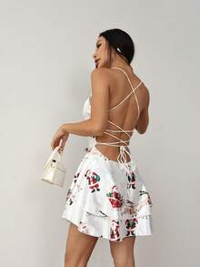 性感露背吊带褶皱连衣裙，适合酒吧、派对、居家穿着，优雅的欧美跨境流行单品 - 白色 - 查看 8