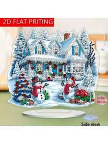 [Christmas Diamond Art] 2D/Flat 5D DIY Asymmetrical Diamond Art Desktop Decor | Acrylic Holiday Desktop Art, Suitable For Parties And Gifts, Holiday Table Decor | Winter Wonderland Scene, Durable Acrylic Material, Christmas Decoration