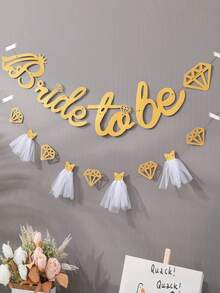 1pc/Set "Bride To Be" Wedding Party Banner, Bridal Shower & Wedding Decorations - Gold - View 1