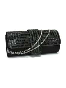 Rhinestone Embellished Women's Evening Bag, Small Envelope Style Handbag, Satin Shoulder Chain Handbag, Shiny Purple Cocktail Bag - Black - View 8