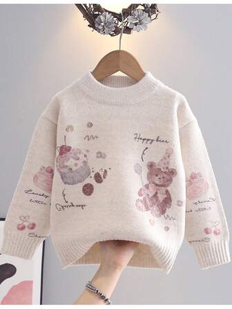 Young Girl' Thickened Cartoon Knitted Pullover Sweater