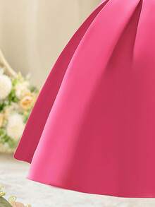 EHOMKIDS Young Girl Solid Color Satin Large Bow Decorated Princess Wedding Party Dress - Rose Red - View 7