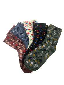5pairs Random Delivery Floral Design Mid-Calf Socks For Autumn And Winter