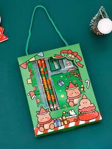 5pcs Kids Christmas Stationery Set, Cartoon Santa Claus Pattern Handheld Stationery Combo, Practical Children's Writing Set, Learning Supplies Gift, Suitable As Holiday Stationery Small Gift