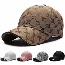 1 pièce Casquette de baseball pour femmes avec imprimé géométrique et lettres, chapeau de mode de rue, casquette décontractée de protection solaire pour le printemps, l'automne, les voyages, la plage - Multicolore - Voir 1