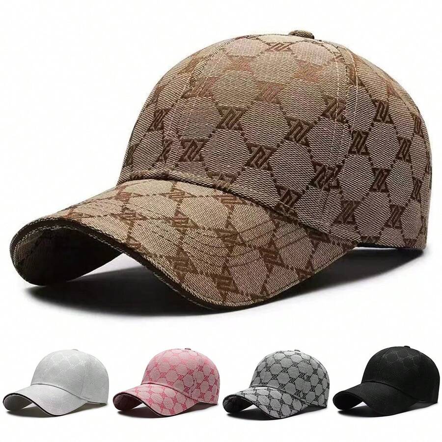 1 pièce Casquette de baseball pour femmes avec imprimé géométrique et lettres, chapeau de mode de rue, casquette décontractée de protection solaire pour le printemps, l'automne, les voyages, la plage - Multicolore - Voir 1
