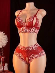 Red Lace Lingerie Set, Translucent Open Bra And Crotchless Thong, Suitable Scenes, Adult Intimate Clothing, Elegant Design, Floral Pattern, Elegant Style, Wear, Lingerie, Lingerie Suit, Clothing, Seductive Outfit, Sheer Lingerie, Feminine Intimates, Lightweight Material, Delicate Lace, Crotchless Panty, Lace Underwear, Date Night Wear, Red Lace Thong, Thong Lace, Lingerie Women Seductive Nasty, Babydoll Nightie Sleepwear, - Đỏ - Xem 7