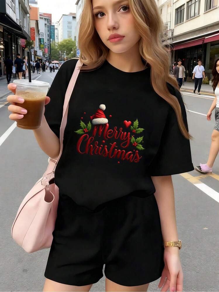 Ropa para niño,Camiseta navideña con estampado "Merry Christmas" y detalles festivos, transpirable, suave y cómoda fabricada en puro algodón, ideal como regalo navideño y para la Fiesta de Nuestra Señora de Guadalupe, adecuada para niñas (ropa de niña, camisetas de niña), niños (camisa para niño, camiseta para niños) y adolescentes (conjuntos para adolescentes, blusas para adolescentes, tops para adolescentes), opción popular también para camisas de hombre y regalos navideños - Negro 5 - Añade 1