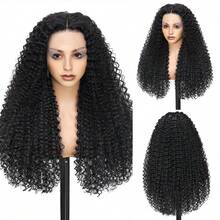 Wear Go 200% 密度 5x5 无胶自然黑色蓬松卷曲波浪刘海假发,13x4 蕾丝前合成纤维混纺假发,深卷曲假发,预先拔毛,适合初学者,日常佩戴 - 自然色&黑色系 - 查看 3