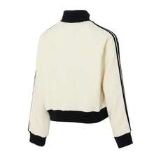 Adidas 女士休闲三叶草夹克，针织立领运动外套 - 乳白色 - 查看 2