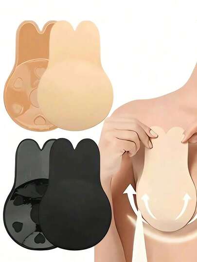 Reusable Rabbit Ear Nipple Cover Self-Adhesive Silicone Lift Bra Invisible Sticky Bra Breathable Nipple Tape Pad For Breast Lift For Women For Party Dresses Formal Dresses Dates Weddings For Strapless Sports Bra Backless Bikini Swimsuit Sports Essentials Accessories