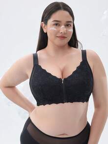 Women's Plus Size Lace Bra - Sexy Push-Up Anti-Sagging, Warm Skin-Friendly Fabric, Comfortable For Autumn & Winter Wear - Black - View 7