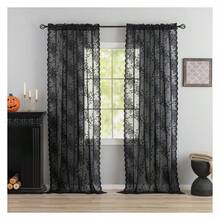 Black Lace Curtains Gothic -84 Inches Long - Dark Academia Curtains For Living Room Bedroom , Victorian Floral, Sheer Light Filtering, 2 Panels, Rod Pocket, Goth Halloween Decor 52W X 84L Inch - 多色623 - 查看 2