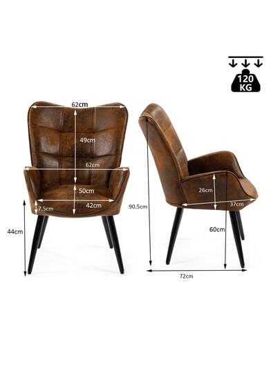 Meubles Cosy Elegante Bruin Suede Dining Chair, Com Tafel Seat, Moderne Metal Legs, Kitchen, 72 62 90.5 Cm view 3