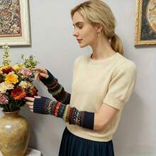 1 双女士秋冬波西米亚风臂套 - 加厚长款露指手套