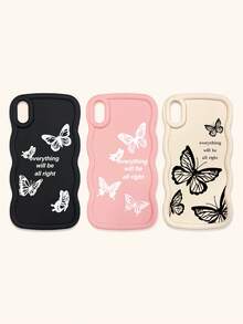 Luxury Butterfly Fashion Phone Cases Butterfly Print Matte Wave Edge 3pcs Creative Soft Case Compatible With IPhone & Galaxy Phones Spring Gift Birthday - Multicolor - View 12