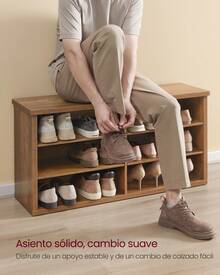 VASAGLE Banco Zapatero, 6 Compartimientos, Estantes Ajustables, para Entrada, Sala de Estar, 29.5 x 100 x 50 cm, Marrón - Amarillo - Ver 6