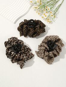 1 pieza Pinza de pelo con estampado de leopardo y flores vintage, adecuada para usar a diario. Pinza de pelo, pinza de mandíbula, pinza de pelo, pinza de pelo, pinza de pelo, accesorio de pelo con flores para mujer para outfits de vacaciones