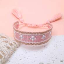 1pc Handmade Embroidered Pentagram Bracelet - Baby Pink - View 4