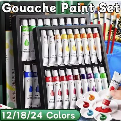Gouache Paint Set, 12/18/24 Colors 5ml/Tube, Artist Quality, Premium Vibrant Colors, Lightfast, Opaque, Water-Based Colors, Professional Painting Supplies, Ideal Gift For Adult, Professionals & Hobby