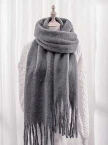 1条女士白色冬季流苏围巾，多功能，可作头巾、披肩或围巾佩戴，女士礼物，保暖防风，适合日常、旅行及其他场合。 - 淺灰色 - 查看 2