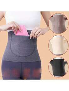 1pc Winter Thermal Double Pocket Waist Warmer Belt For Women, Warm Abdomen Protector With Pocket For Heating Pad, Thin Waist Belt